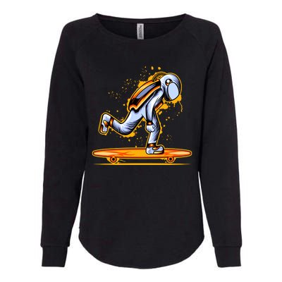 Astronaut Skateboarding Womens California Wash Sweatshirt