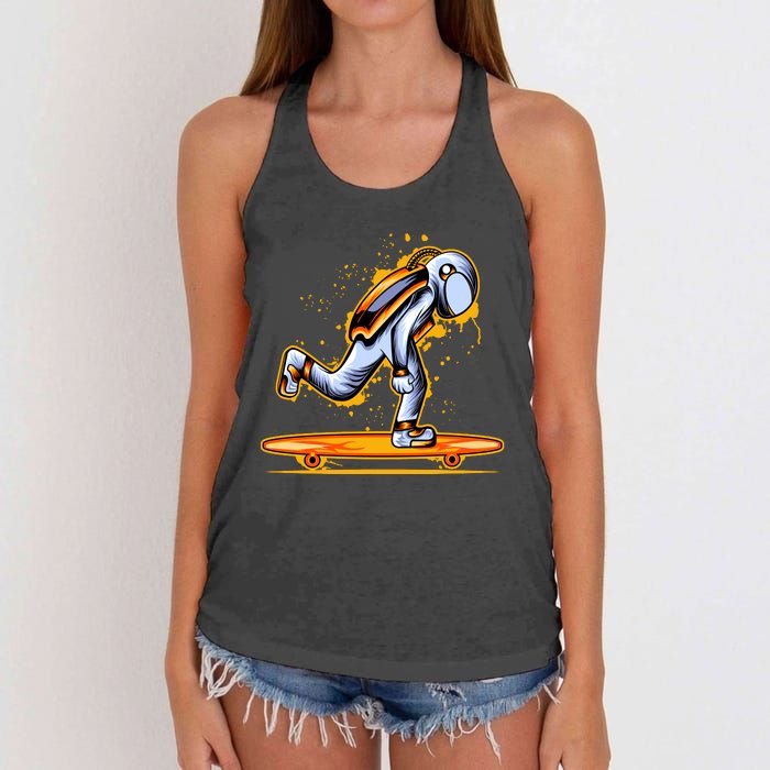 Astronaut Skateboarding Women's Knotted Racerback Tank