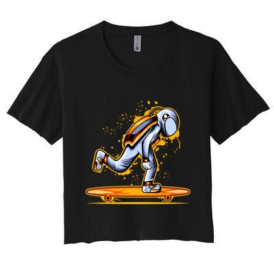 Astronaut Skateboarding Crop Top