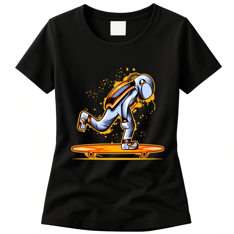 Astronaut Skateboarding Womens T-Shirt