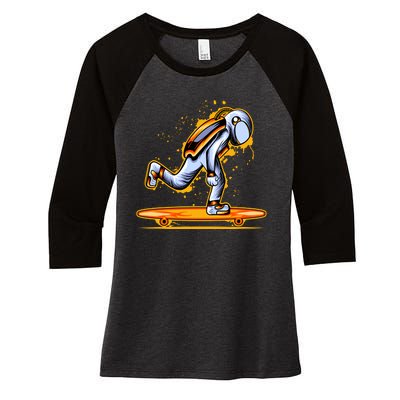 Astronaut Skateboarding Women's Tri-Blend 3/4-Sleeve Raglan Shirt