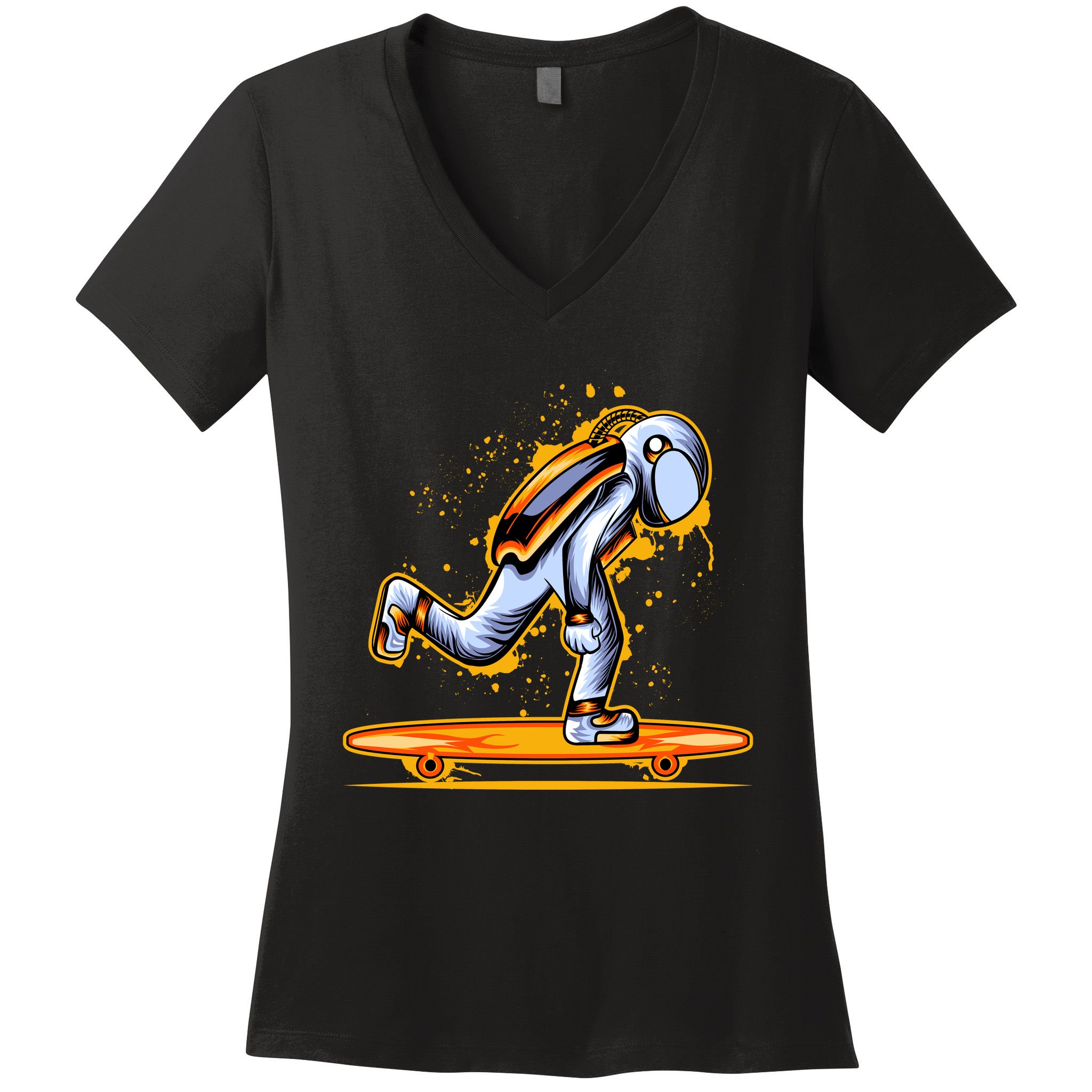 Astronaut Skateboarding Women's V-Neck T-Shirt