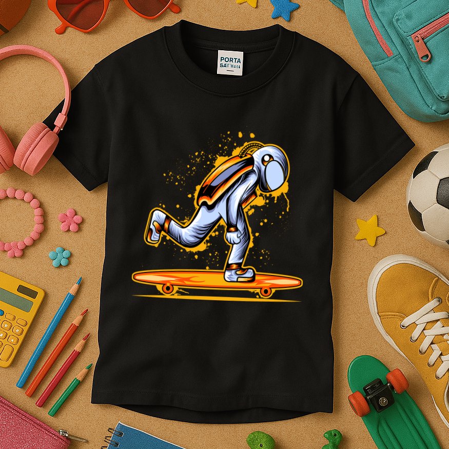 Astronaut Skateboarding Kids T-Shirt