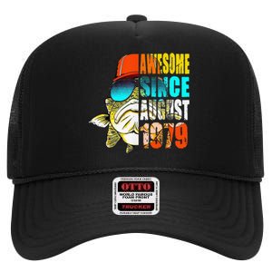 Awesome Since August 1979 Fishing 40th Birthday Gift High Crown Mesh Back Trucker Hat