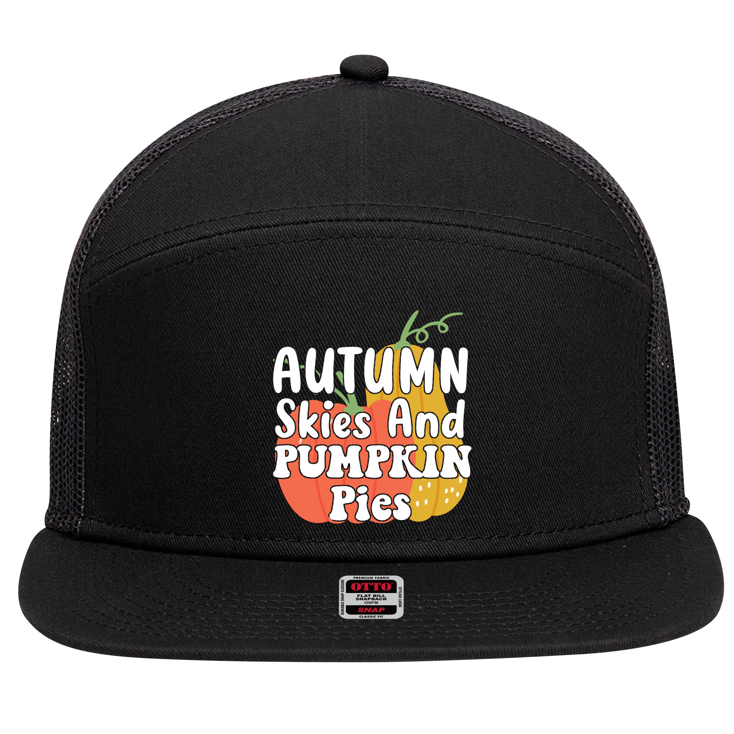 Autumn Skies And Pumpkin Pies Cute 7 Panel Mesh Trucker Snapback Hat