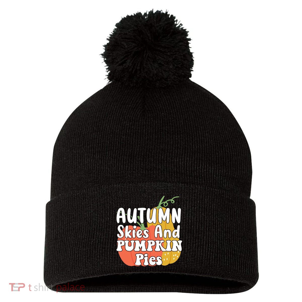Autumn Skies And Pumpkin Pies Cute Pom Pom 12in Knit Beanie