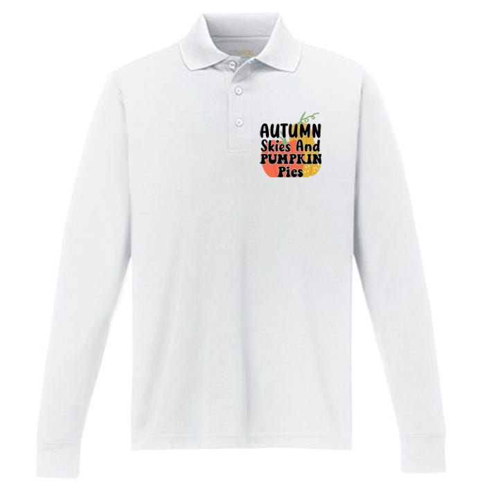 Autumn Skies And Pumpkin Pies Cute Performance Long Sleeve Polo