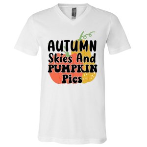 Autumn Skies And Pumpkin Pies Cute V-Neck T-Shirt