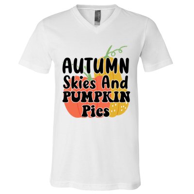 Autumn Skies And Pumpkin Pies Cute V-Neck T-Shirt