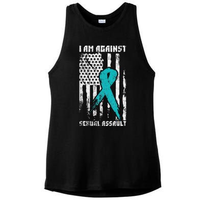 Against Sexual Assault American Flag Ladies PosiCharge Tri-Blend Wicking Tank