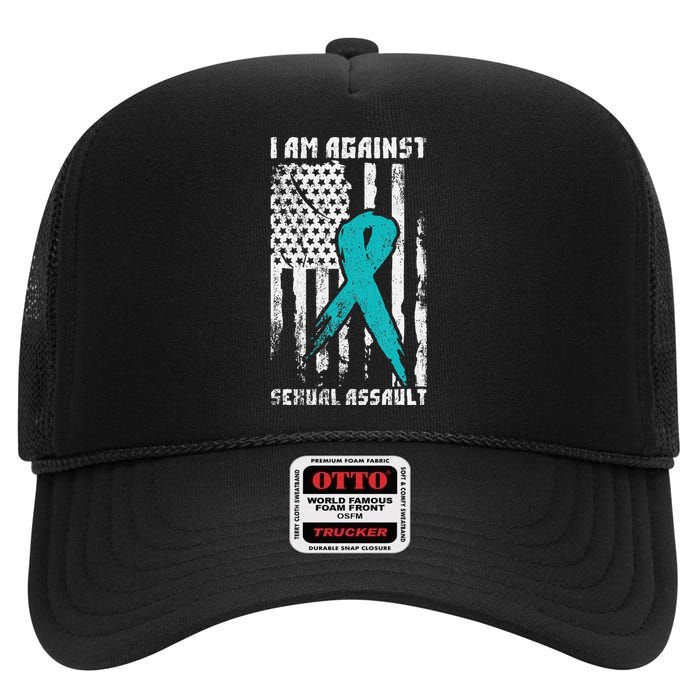 Against Sexual Assault American Flag High Crown Mesh Back Trucker Hat