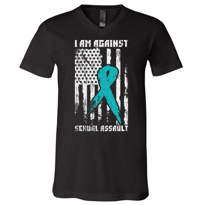 Against Sexual Assault American Flag V-Neck T-Shirt