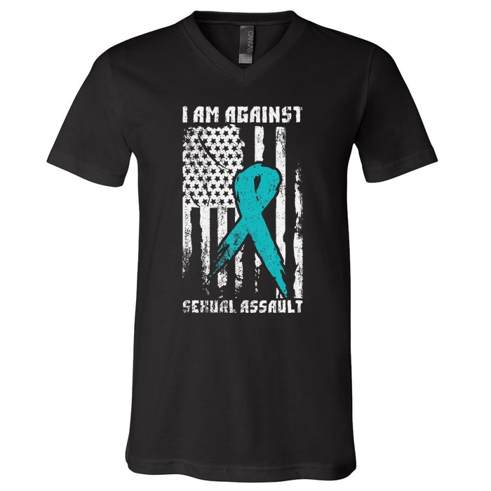 Against Sexual Assault American Flag V-Neck T-Shirt