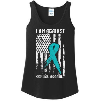 Against Sexual Assault American Flag Ladies Essential Tank