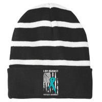 Against Sexual Assault American Flag Striped Beanie with Solid Band