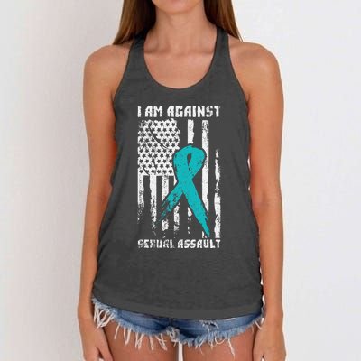 Against Sexual Assault American Flag Women's Knotted Racerback Tank