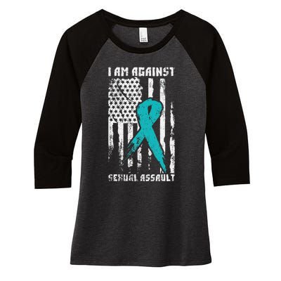 Against Sexual Assault American Flag Women's Tri-Blend 3/4-Sleeve Raglan Shirt