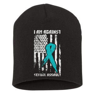 Against Sexual Assault American Flag Short Acrylic Beanie