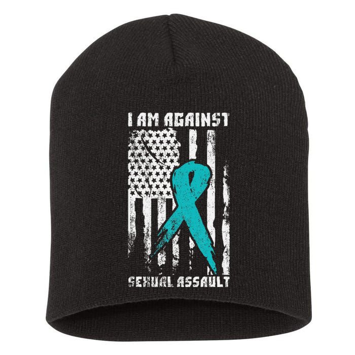 Against Sexual Assault American Flag Short Acrylic Beanie