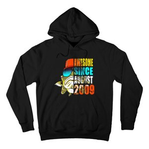 Awesome Since August 2009 Fishing 10th Birthday Gift Hoodie