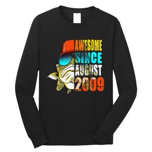 Awesome Since August 2009 Fishing 10th Birthday Gift Long Sleeve Shirt