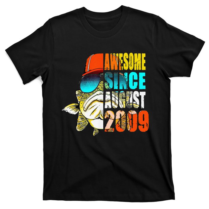 Awesome Since August 2009 Fishing 10th Birthday Gift T-Shirt