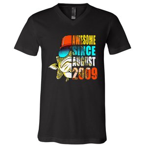 Awesome Since August 2009 Fishing 10th Birthday Gift V-Neck T-Shirt