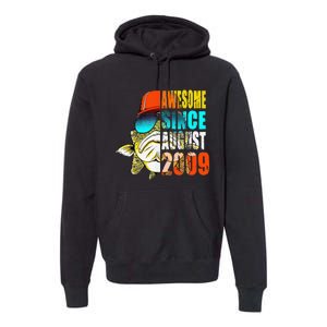 Awesome Since August 2009 Fishing 10th Birthday Gift Premium Hoodie