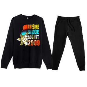 Awesome Since August 2009 Fishing 10th Birthday Gift Premium Crewneck Sweatsuit Set