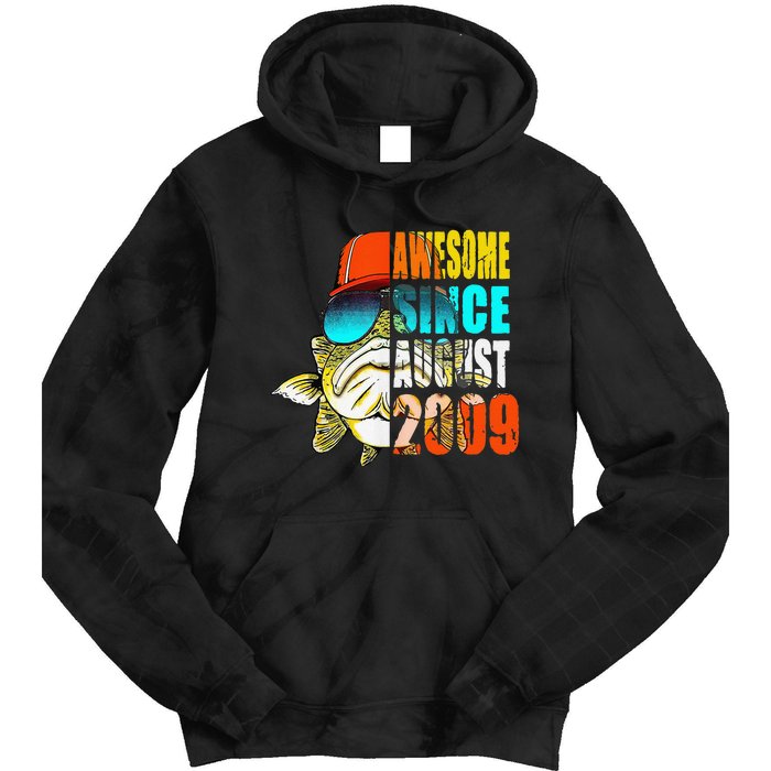 Awesome Since August 2009 Fishing 10th Birthday Gift Tie Dye Hoodie