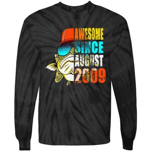 Awesome Since August 2009 Fishing 10th Birthday Gift Tie-Dye Long Sleeve Shirt