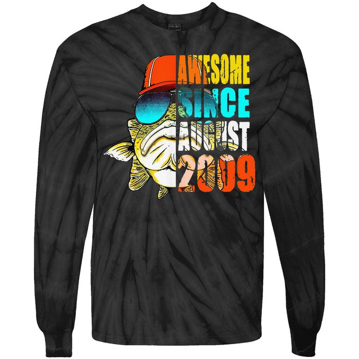 Awesome Since August 2009 Fishing 10th Birthday Gift Tie-Dye Long Sleeve Shirt