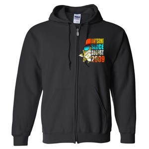 Awesome Since August 2009 Fishing 10th Birthday Gift Full Zip Hoodie