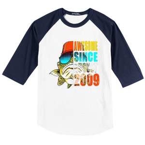 Awesome Since August 2009 Fishing 10th Birthday Gift Baseball Sleeve Shirt