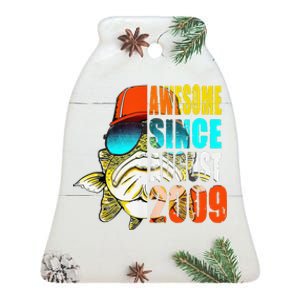 Awesome Since August 2009 Fishing 10th Birthday Gift Ceramic Bell Ornament