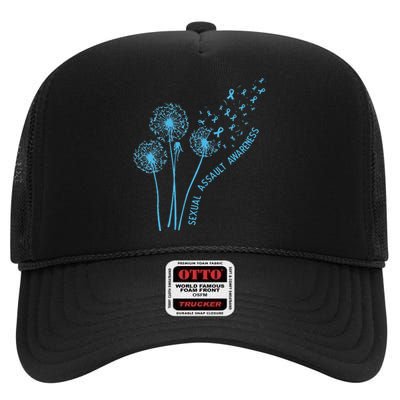 April Sexual Assault Awareness Month Teal Dandelion Ribbons High Crown Mesh Back Trucker Hat