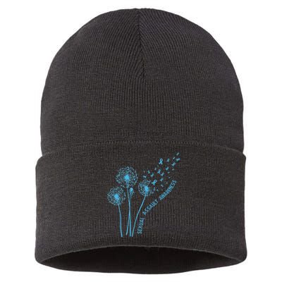 April Sexual Assault Awareness Month Teal Dandelion Ribbons Sustainable Knit Beanie