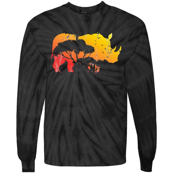 African Safari Animal Rhino Tie-Dye Long Sleeve Shirt