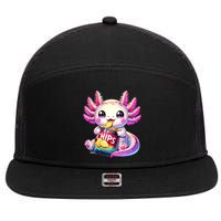 Axolotl Snaxolotl Anime Cute Kawaii Axolotl 7 Panel Mesh Trucker Snapback Hat