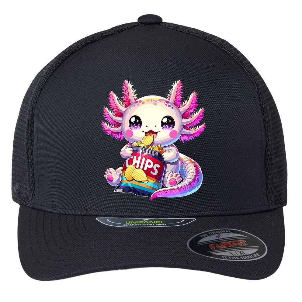 Axolotl Snaxolotl Anime Cute Kawaii Axolotl Flexfit Unipanel Trucker Cap