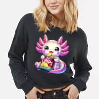 Axolotl Snaxolotl Anime Cute Kawaii Axolotl Cropped Pullover Crew