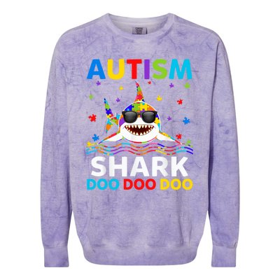 Autism Shark Awareness Rainbow Puzzle Do Sharks Mommy Great Gift Colorblast Crewneck Sweatshirt