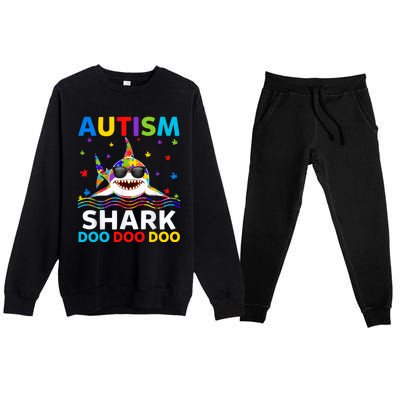 Autism Shark Awareness Rainbow Puzzle Do Sharks Mommy Great Gift Premium Crewneck Sweatsuit Set