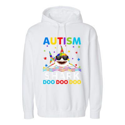 Autism Shark Awareness Rainbow Puzzle Do Sharks Mommy Great Gift Garment-Dyed Fleece Hoodie