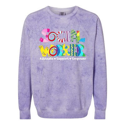 Advocate Support And Empower Social Worker Social Work Month Colorblast Crewneck Sweatshirt