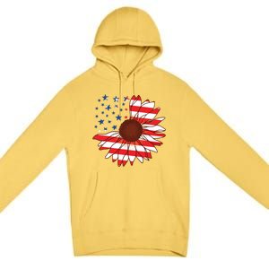 American Sunflower America Flag Stars And Stripes Flower Cool Gift Premium Pullover Hoodie