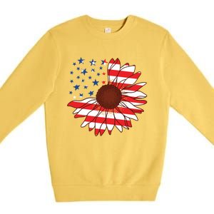 American Sunflower America Flag Stars And Stripes Flower Cool Gift Premium Crewneck Sweatshirt