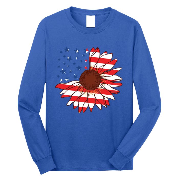 American Sunflower America Flag Stars And Stripes Flower Cool Gift Long Sleeve Shirt