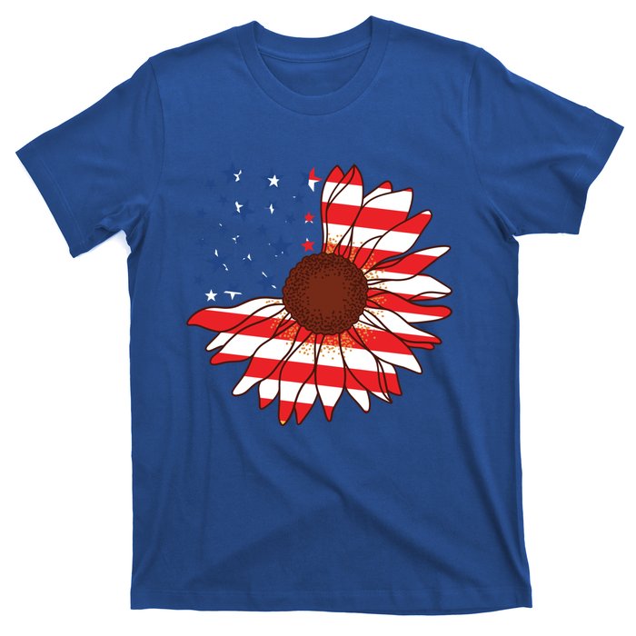 American Sunflower America Flag Stars And Stripes Flower Cool Gift T-Shirt