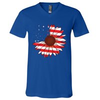 American Sunflower America Flag Stars And Stripes Flower Cool Gift V-Neck T-Shirt